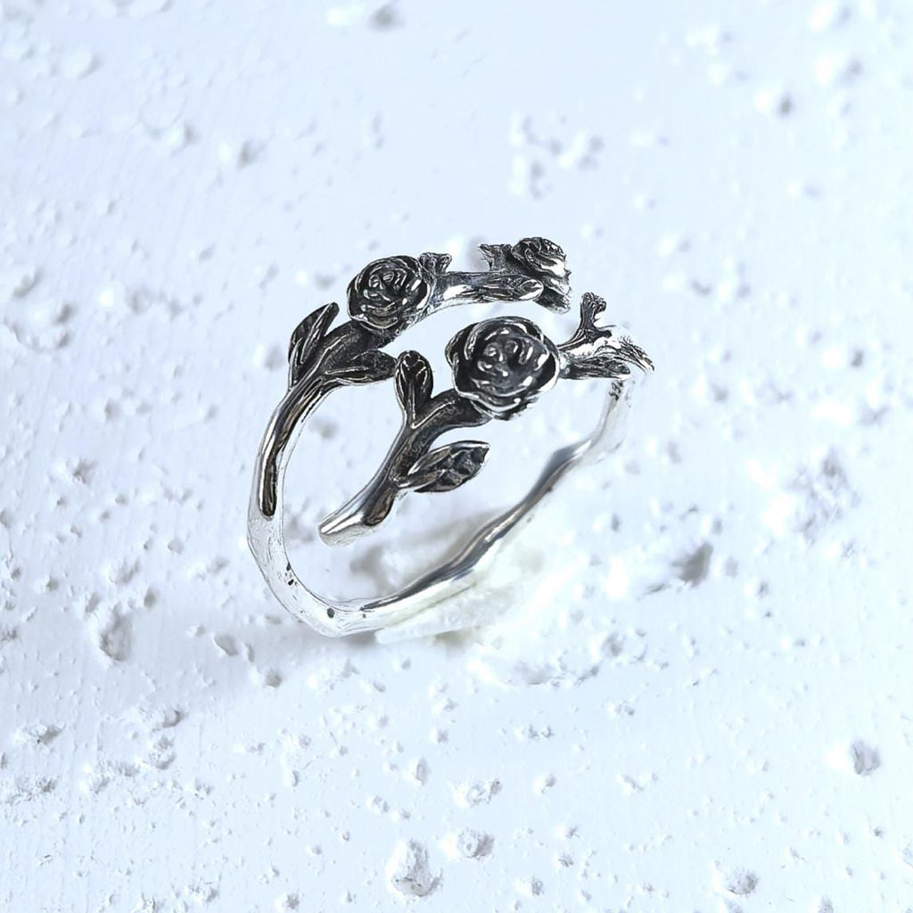 Vintage Victorian Style S925 Sterling Silver Rose Flower Ring – Adjustable