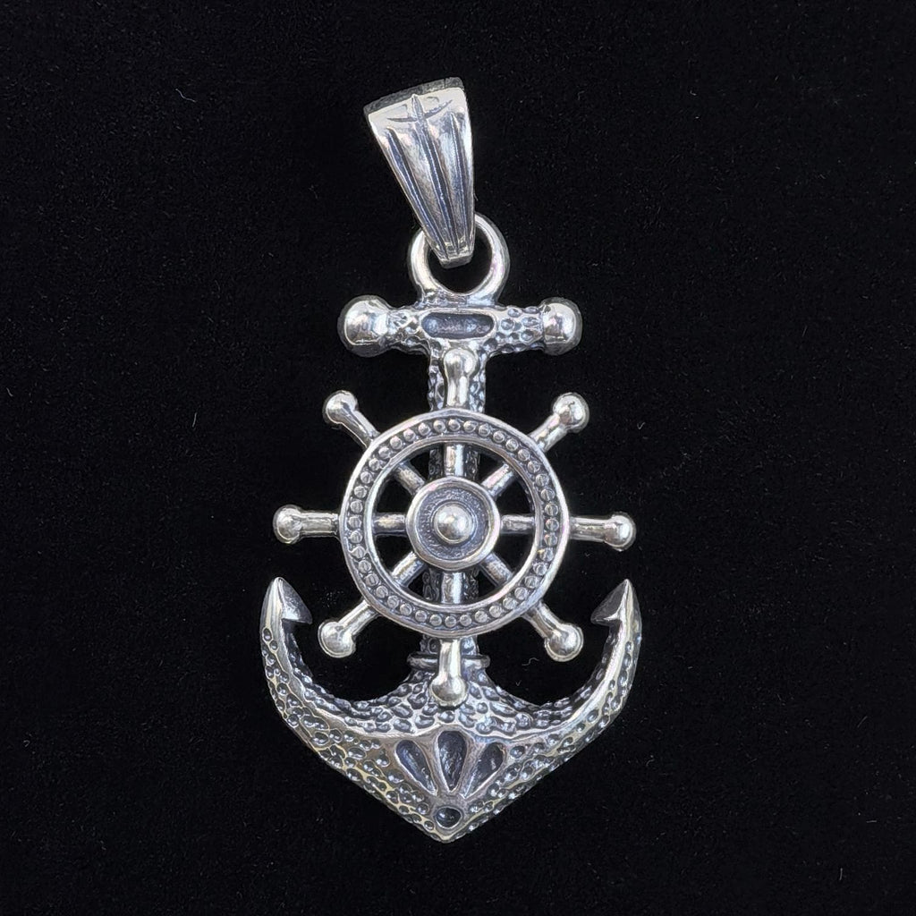 Sterling Silver S925 Anchor & Ship Wheel Pendant Necklace – Nautical Maritime Jewelry Gift