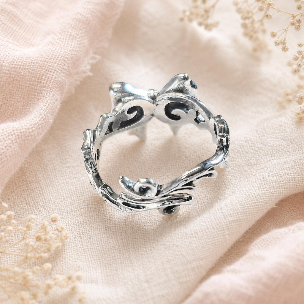 S925 Brand New Sterling Silver Bow Ring: Unique Design Adjustable Ribbon Jewelry