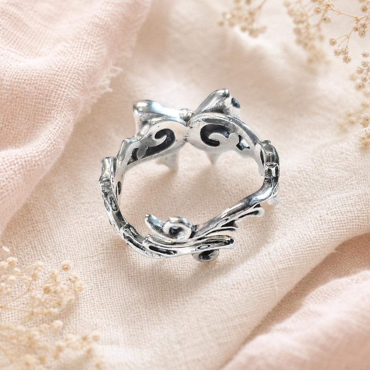 S925 Brand New Sterling Silver Bow Ring: Unique Design Adjustable Ribbon Jewelry