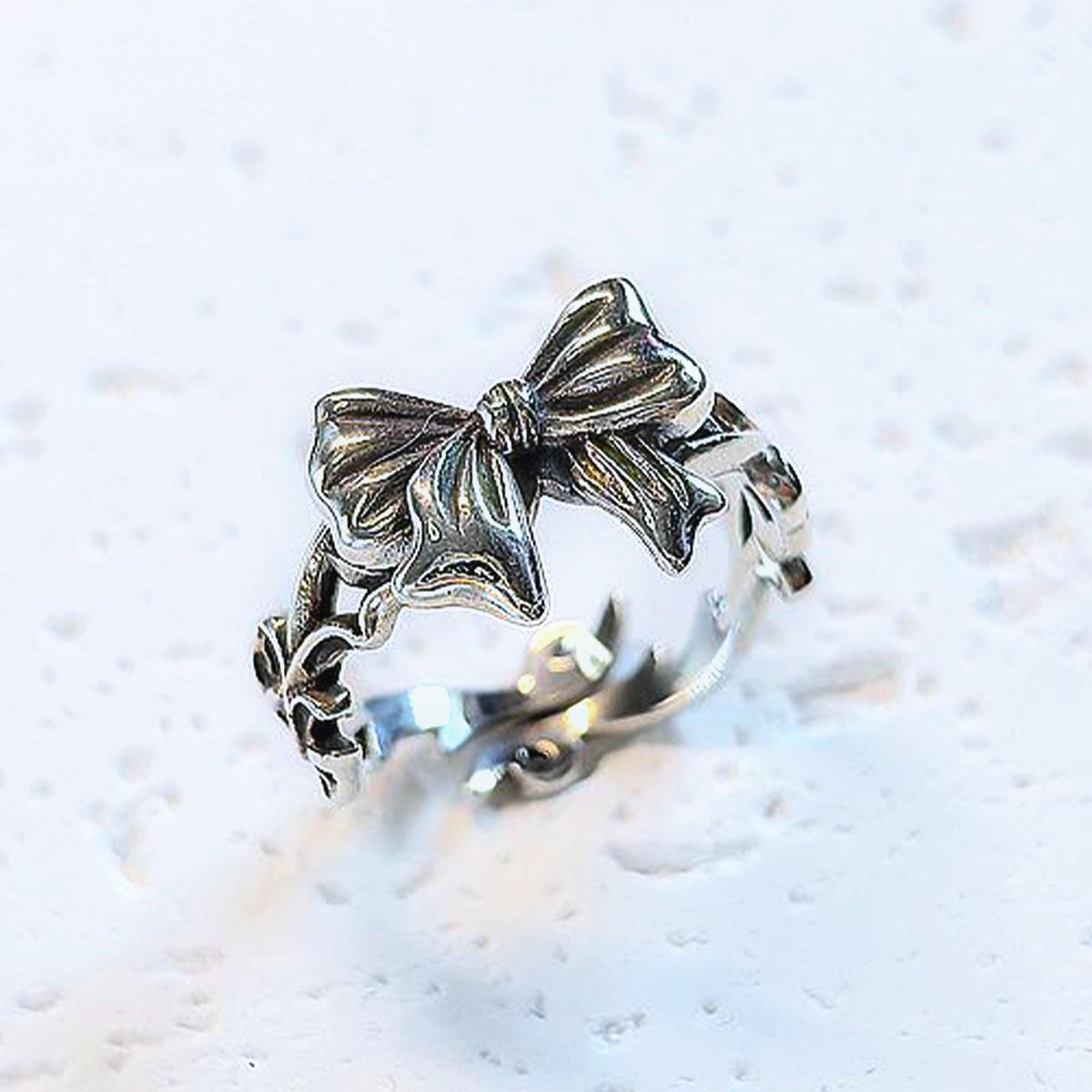 S925 Brand New Sterling Silver Bow Ring: Unique Design Adjustable Ribbon Jewelry