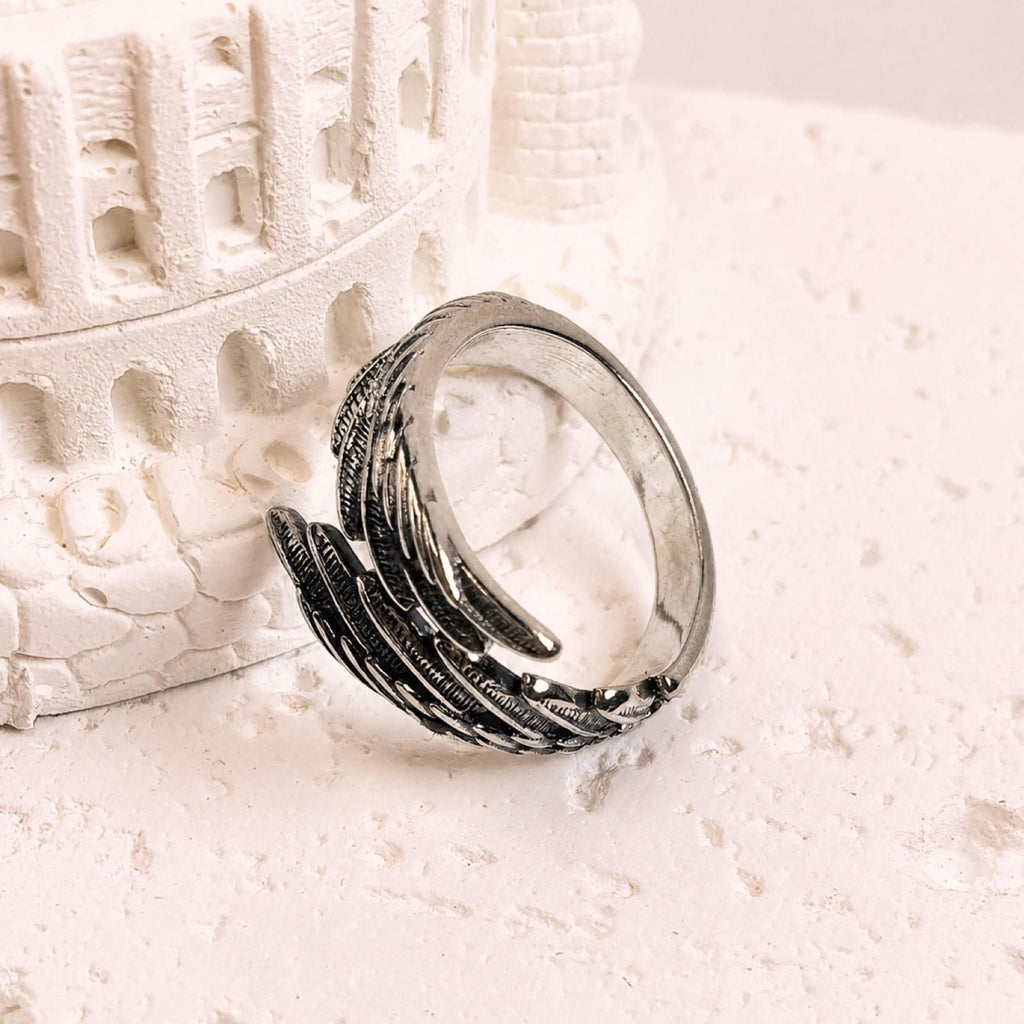 Sterling Silver Angel Wing Ring: Adjustable Feather Jewelry, Free Engraving