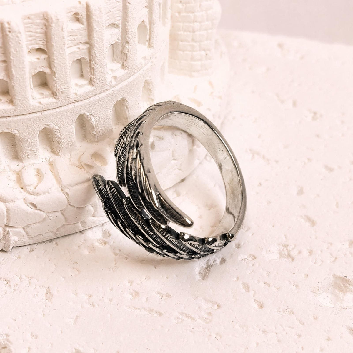 Sterling Silver Angel Wing Ring: Adjustable Feather Jewelry, Free Engraving