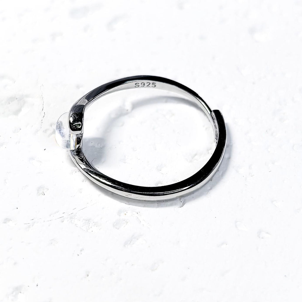 Iridescent Opalite Moonstone Ring: Adjustable Sterling Silver S925 - Moonstone Glow