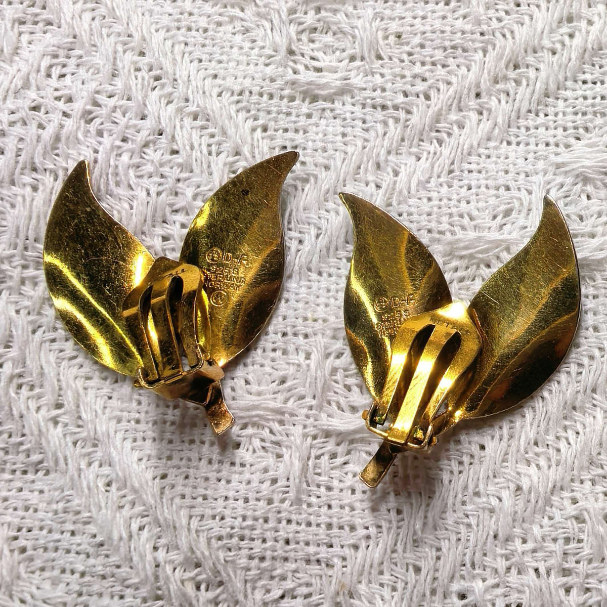 Vintage David Andersen Norway Green Enamel Double Leaf Clip On Earrings Sterling