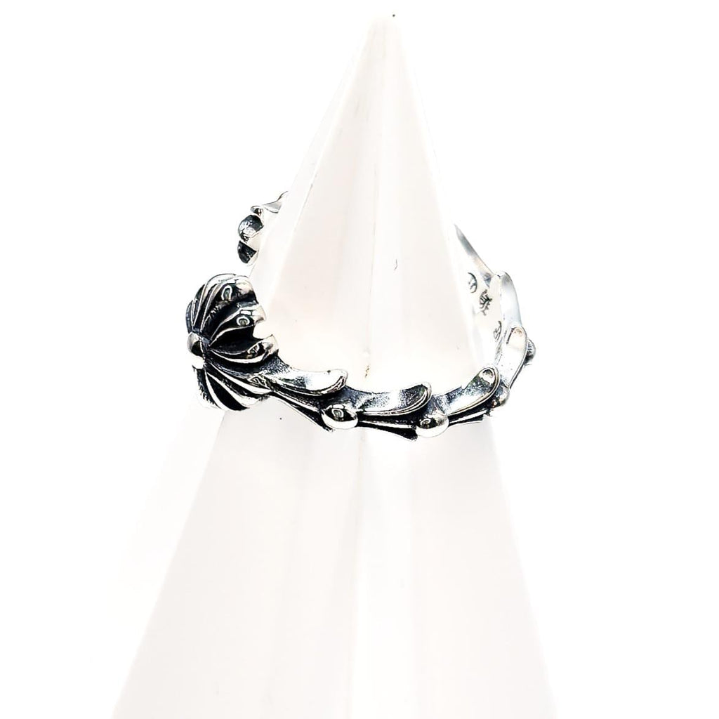 925 Sterling Silver Gothic Cross Flower Ring Oxidized Silver Open Ring Vintage Style Floral Statement Jewelry
