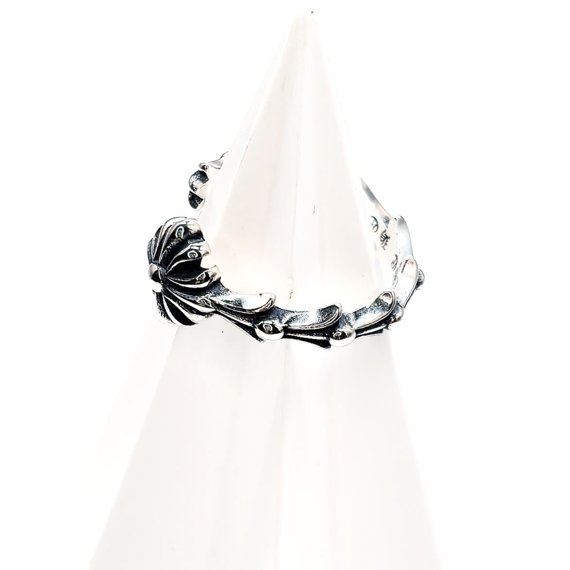 925 Sterling Silver Gothic Cross Flower Ring Oxidized Silver Open Ring Vintage Style Floral Statement Jewelry