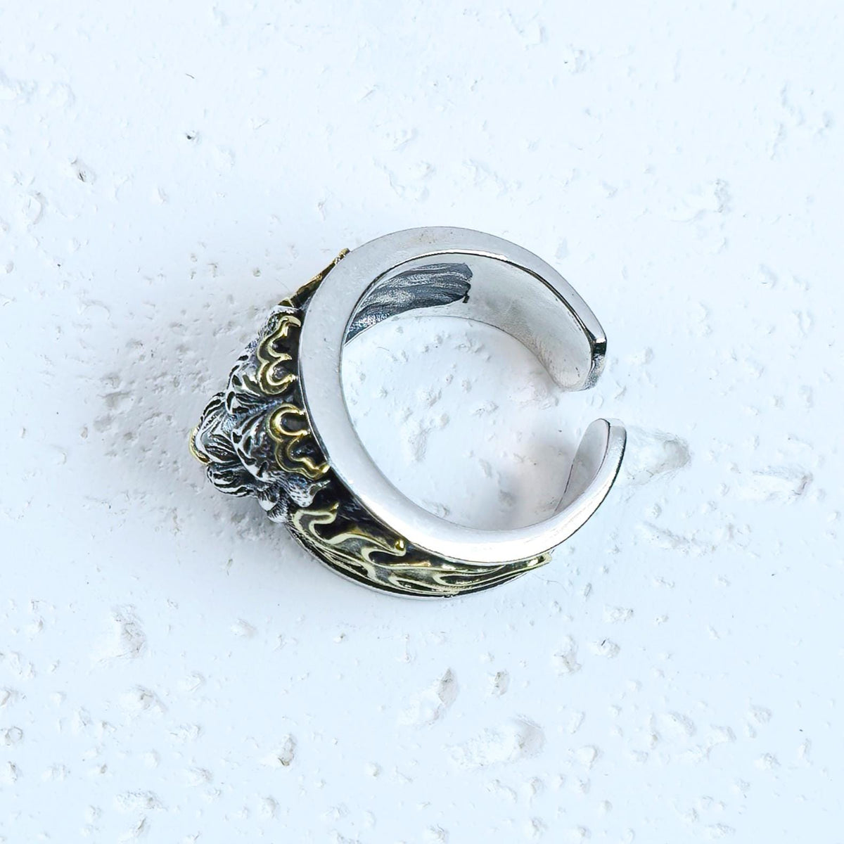 Handmade S925 Sterling Silver Tiger Head Ring – Green Eyes & Gold Detailing – Men’s Gothic Animal Jewelry