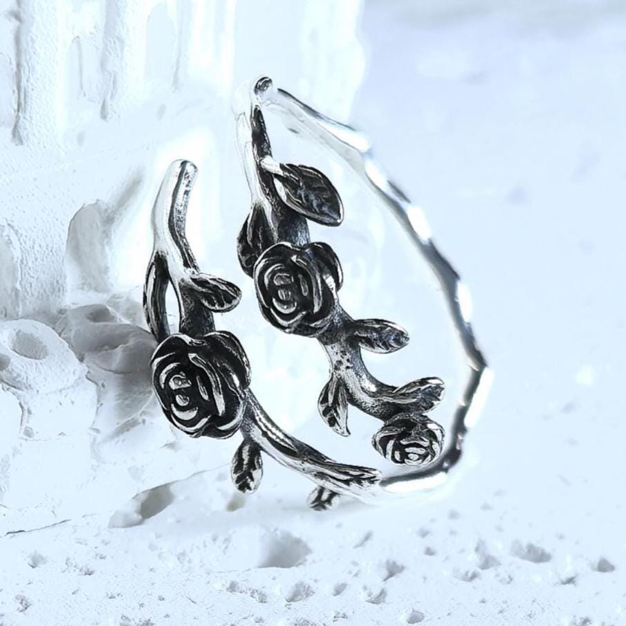 Vintage Victorian Style S925 Sterling Silver Rose Flower Ring – Adjustable
