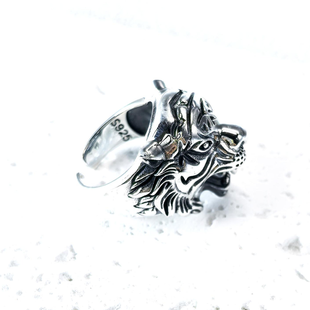 Handmade S925 Sterling Silver Tiger Head Ring, Gothic Biker Jewelry