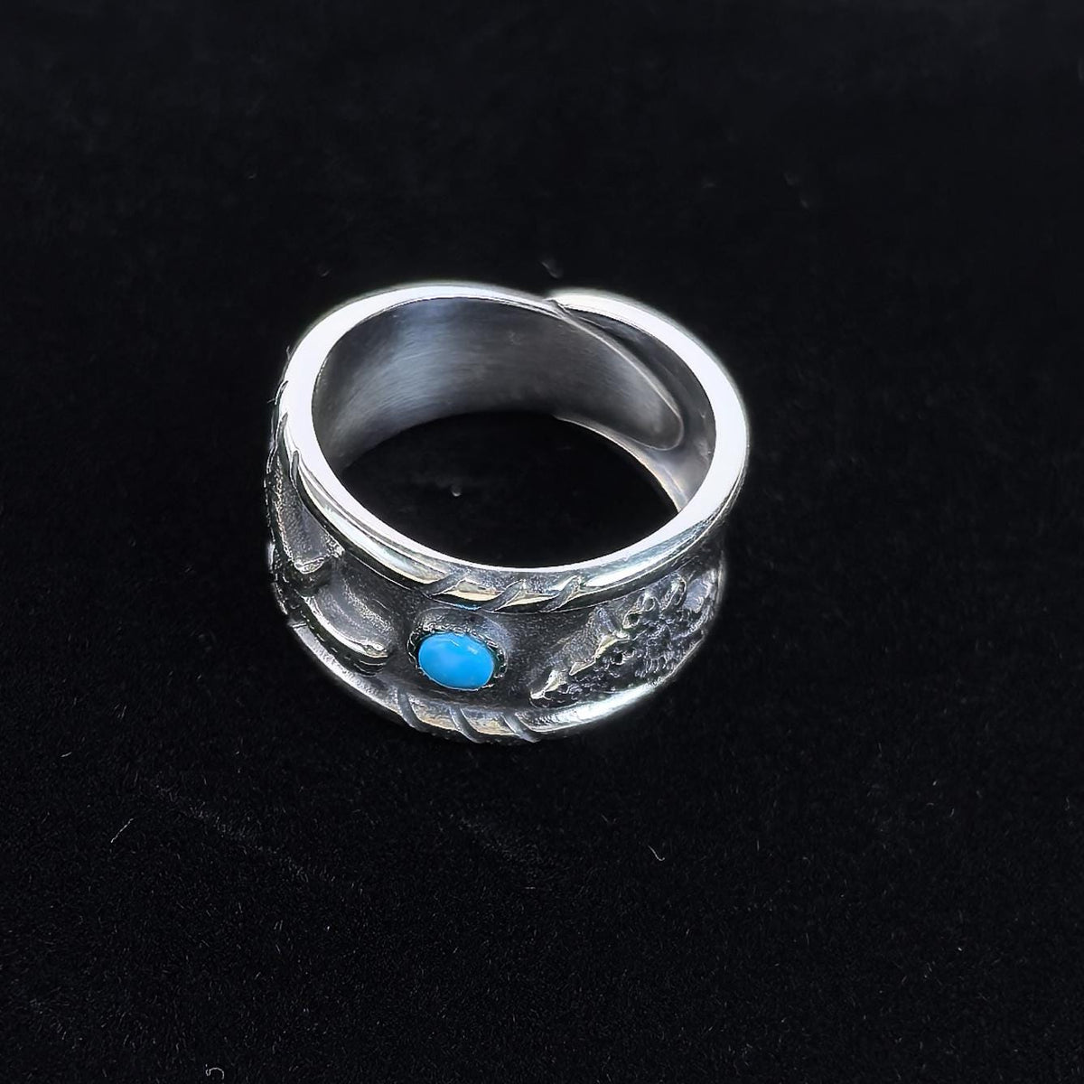 S925 Sterling Silver Turquoise Ring – Eagle Design Band Custom Engraved
