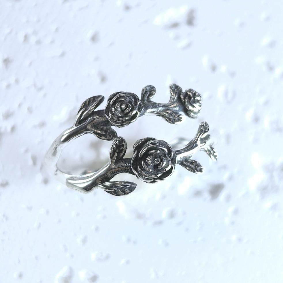 Vintage Victorian Style S925 Sterling Silver Rose Flower Ring – Adjustable