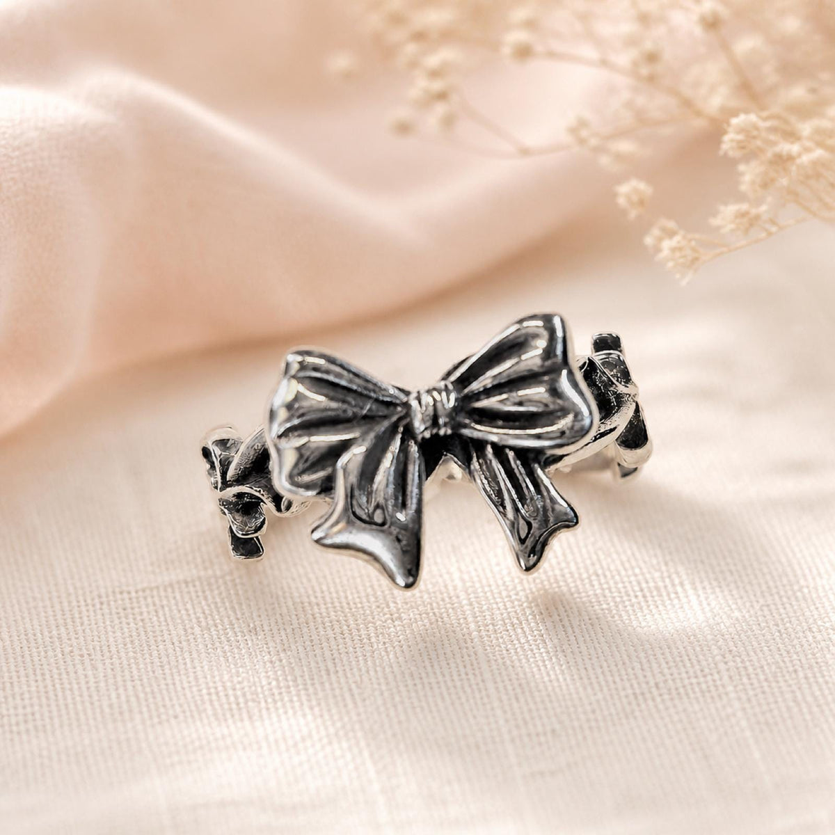 S925 Brand New Sterling Silver Bow Ring: Unique Design Adjustable Ribbon Jewelry