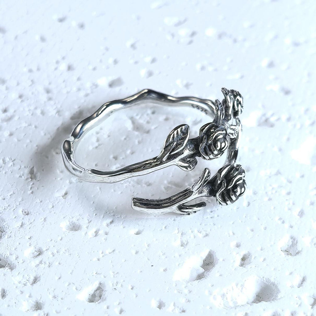 Vintage Victorian Style S925 Sterling Silver Rose Flower Ring – Adjustable