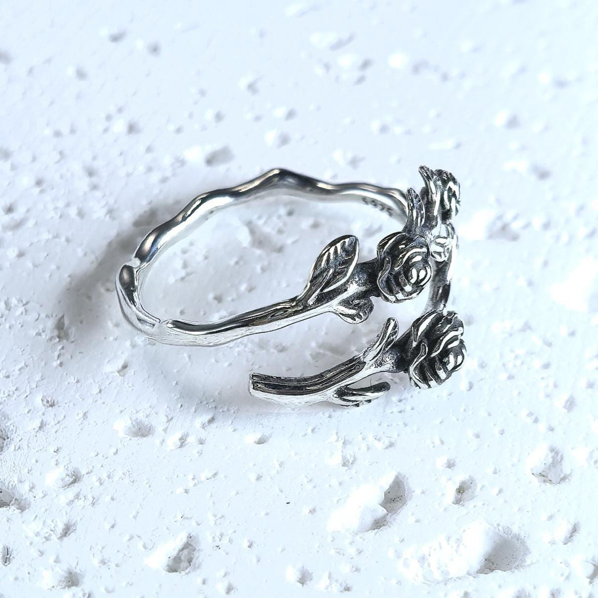 Vintage Victorian Style S925 Sterling Silver Rose Flower Ring – Adjustable
