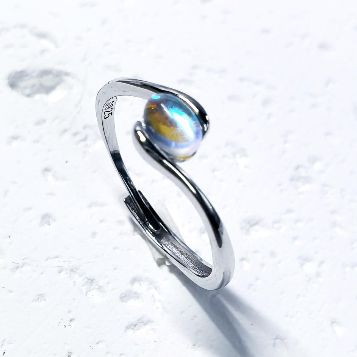 Iridescent Opalite Moonstone Ring: Adjustable Sterling Silver S925 - Moonstone Glow