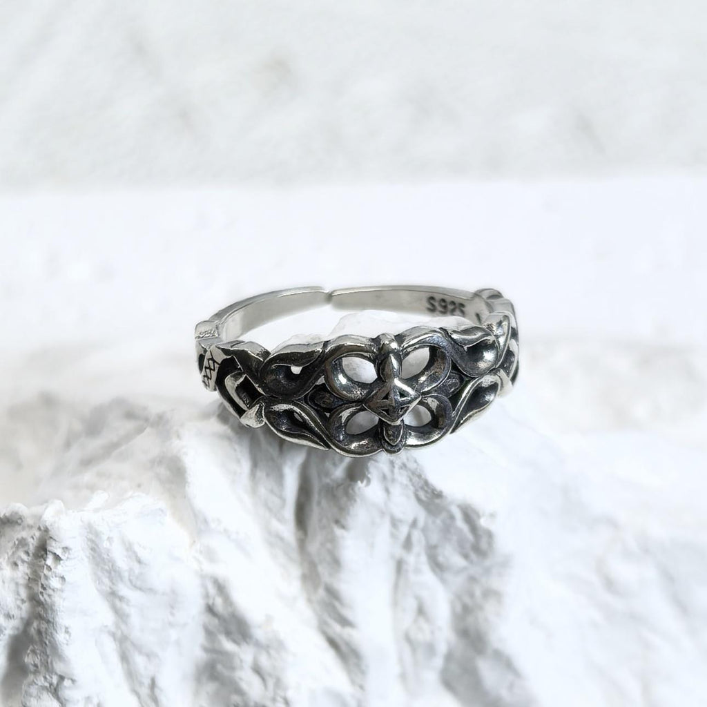 925 Sterling Silver Oxidized Floral Vine Ring Vintage Style Openwork Band Gift