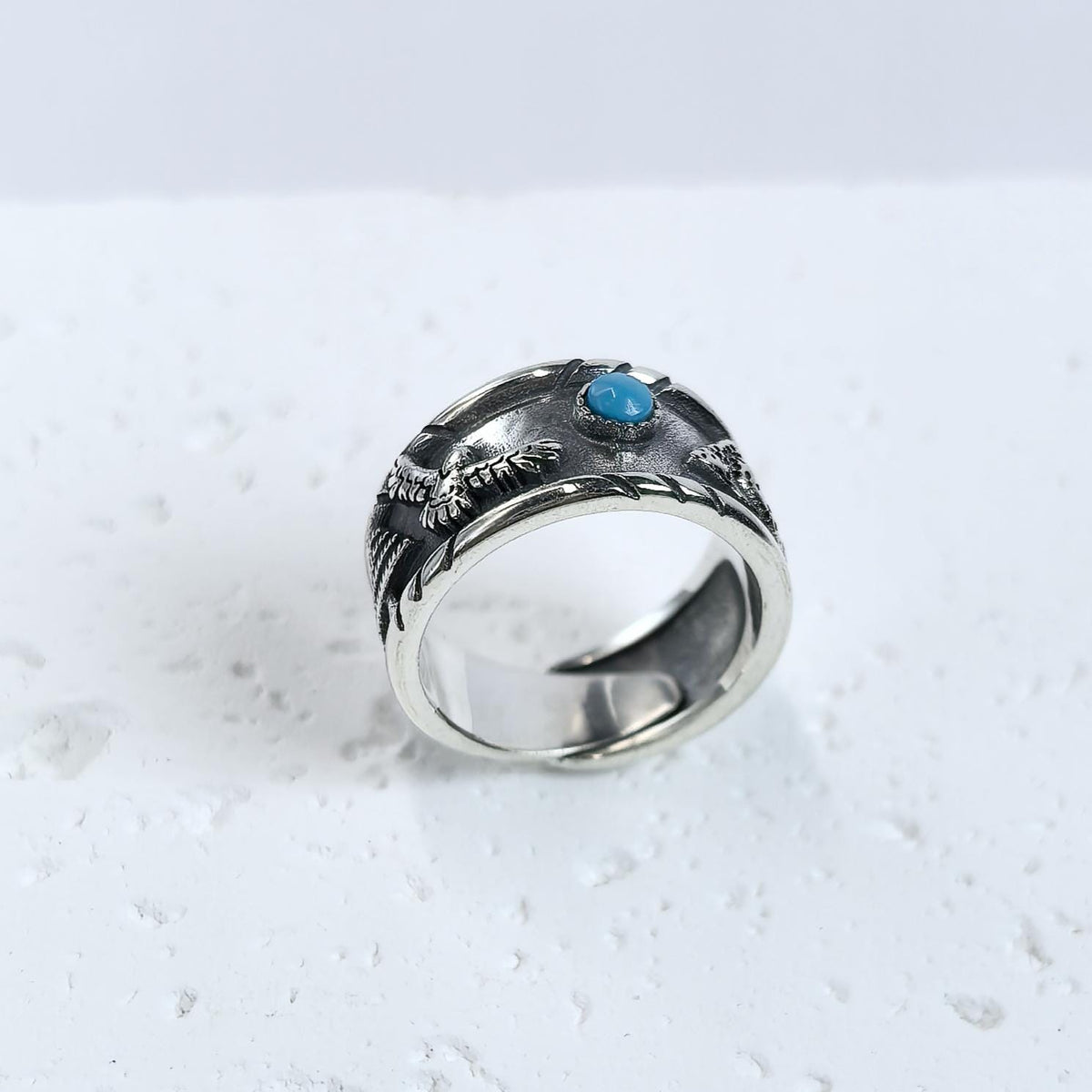 S925 Sterling Silver Turquoise Ring – Eagle Design Band Custom Engraved