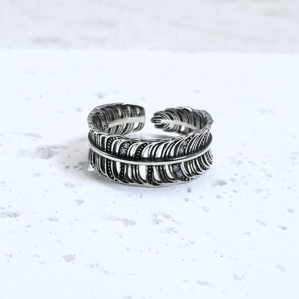 Adjustable Sterling Silver Feather Ring – Handmade Boho Jewelry