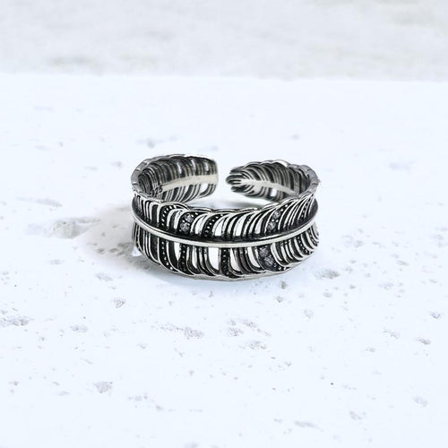 Adjustable Sterling Silver Feather Ring – Handmade Boho Jewelry