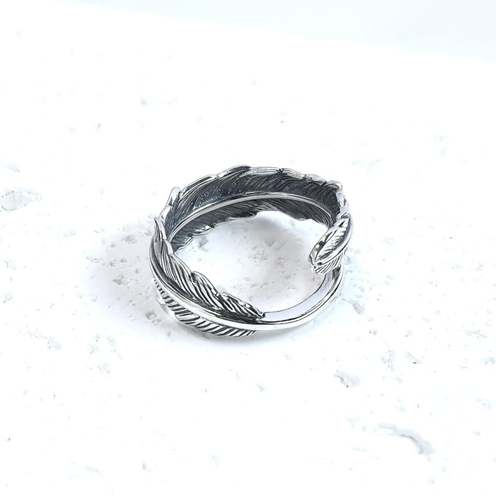 S925 Sterling Silver Feather Ring – Adjustable Band Custom Free Engraving