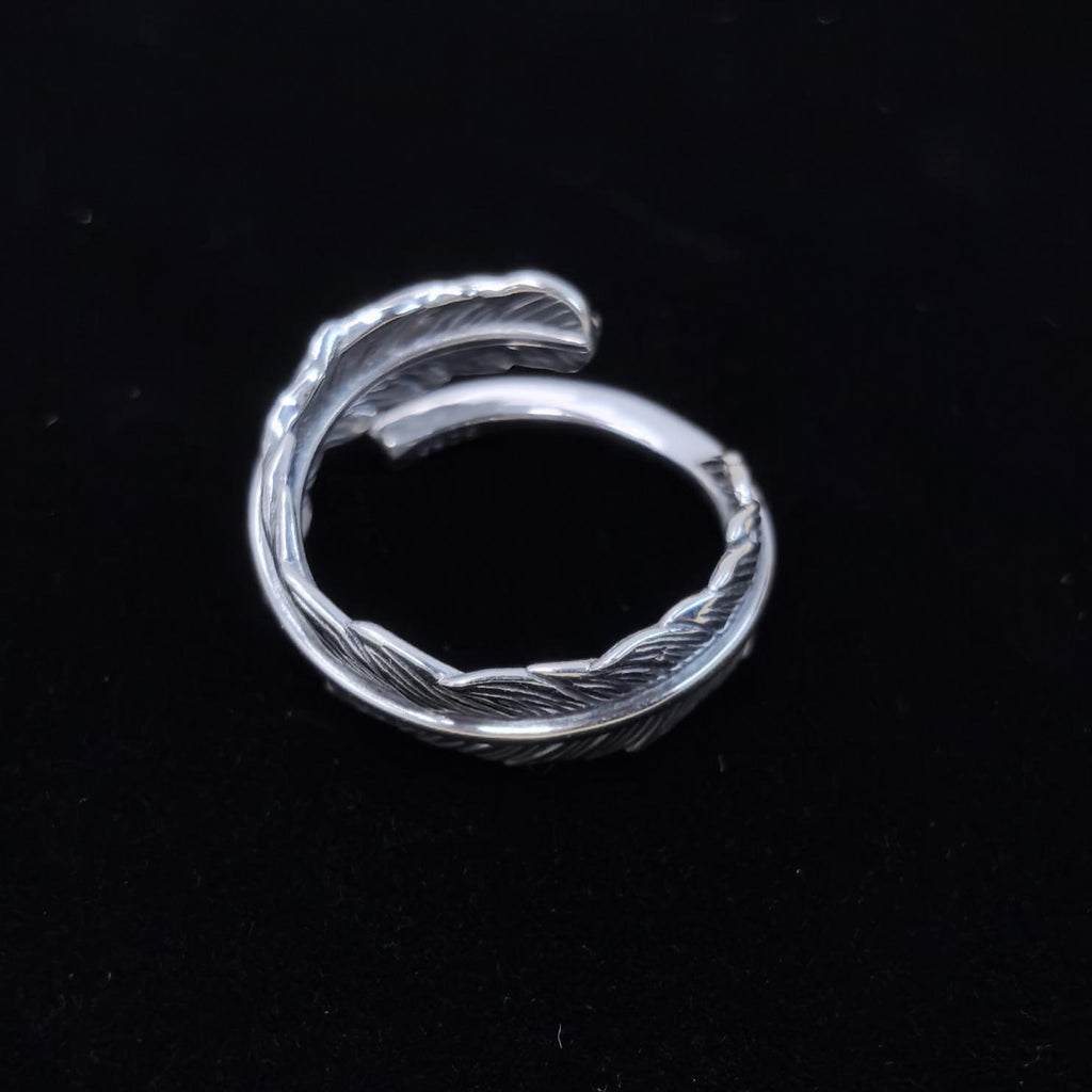 S925 Sterling Silver Feather Ring – Adjustable Band Custom Free Engraving