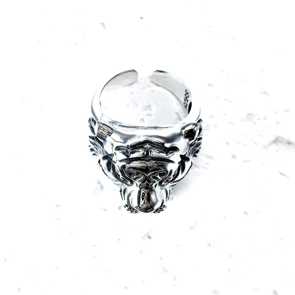 Handmade S925 Sterling Silver Tiger Head Ring, Gothic Biker Jewelry