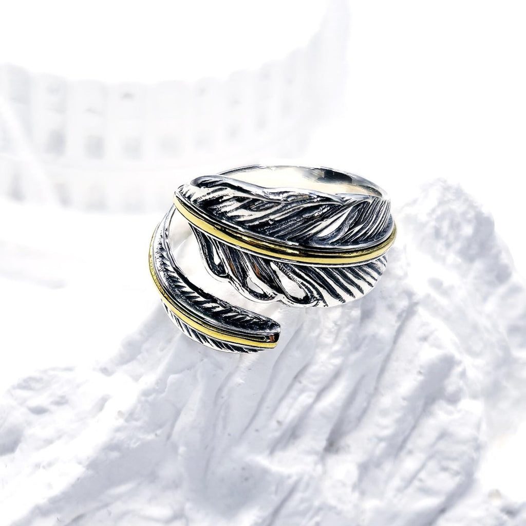 S925 Sterling Silver Feather Ring – Adjustable Wrap Ring, Boho Nature-Inspired Jewelry for Men and Women