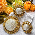Rare Set - 1950s Vintage Sarah Coventry Faux Pearl Brooch & Earrings Set Gold Tone Statement Jewelry Signed Sarah Cov Costume Jewelry