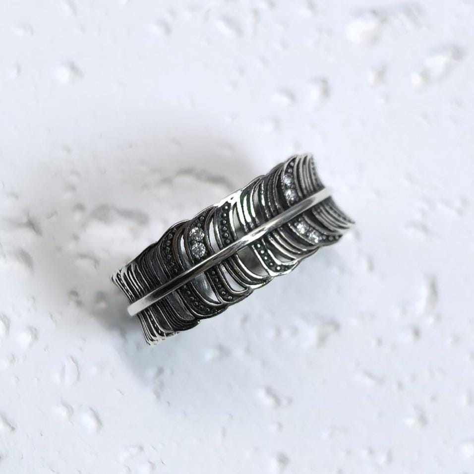 Adjustable Sterling Silver Feather Ring – Handmade Boho Jewelry
