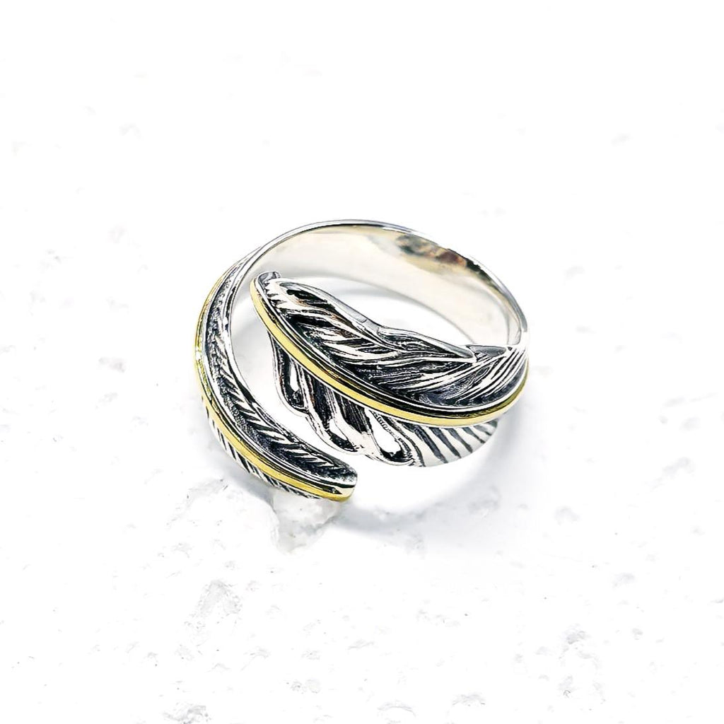 S925 Sterling Silver Feather Ring – Adjustable Wrap Ring, Boho Nature-Inspired Jewelry for Men and Women