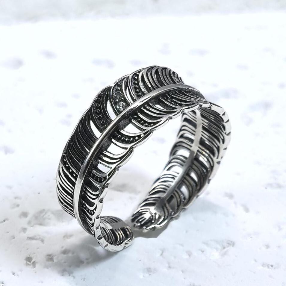 Adjustable Sterling Silver Feather Ring – Handmade Boho Jewelry