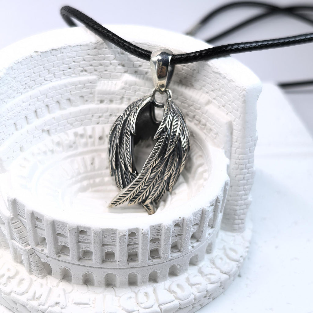 S925 Sterling Silver Feather Leaf Pendant Necklace – Vintage Style Boho Jewelry