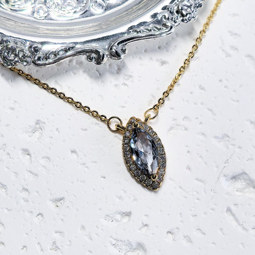 Eye of the Ocean- Natural Aquamarine S925 Sterling Silver Necklace with 18K Gold-Plated Zircon Border