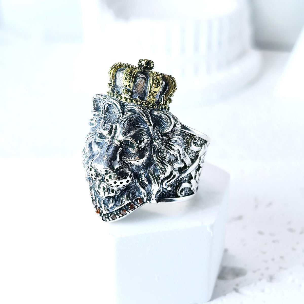 Sterling Silver 925 Lion Head Crown Ring Heavy Gothic Biker Statement