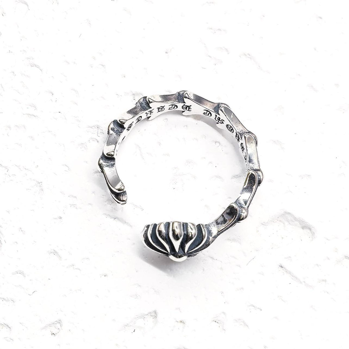 925 Sterling Silver Gothic Cross Flower Ring Oxidized Silver Open Ring Vintage Style Floral Statement Jewelry
