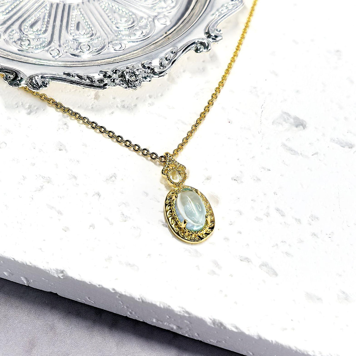 November Birthstone Gemstone Necklace Gift for Her Natural Sky Blue Topaz Necklace 925 Sterling Silver 18K Gold Plated Pendant