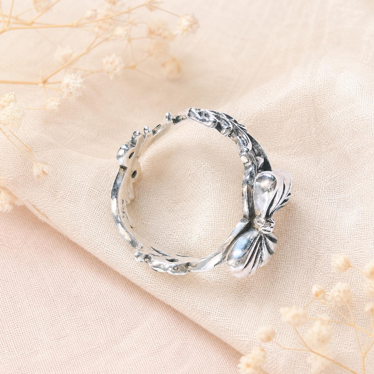 S925 Brand New Sterling Silver Bow Ring: Unique Design Adjustable Ribbon Jewelry