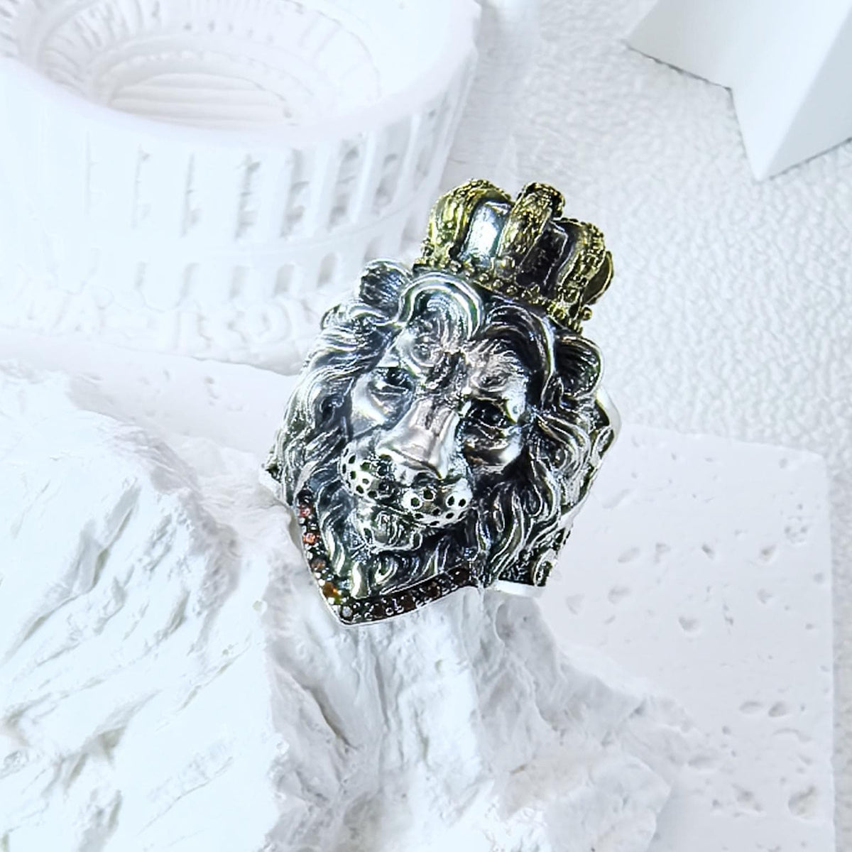 Sterling Silver 925 Lion Head Crown Ring Heavy Gothic Biker Statement