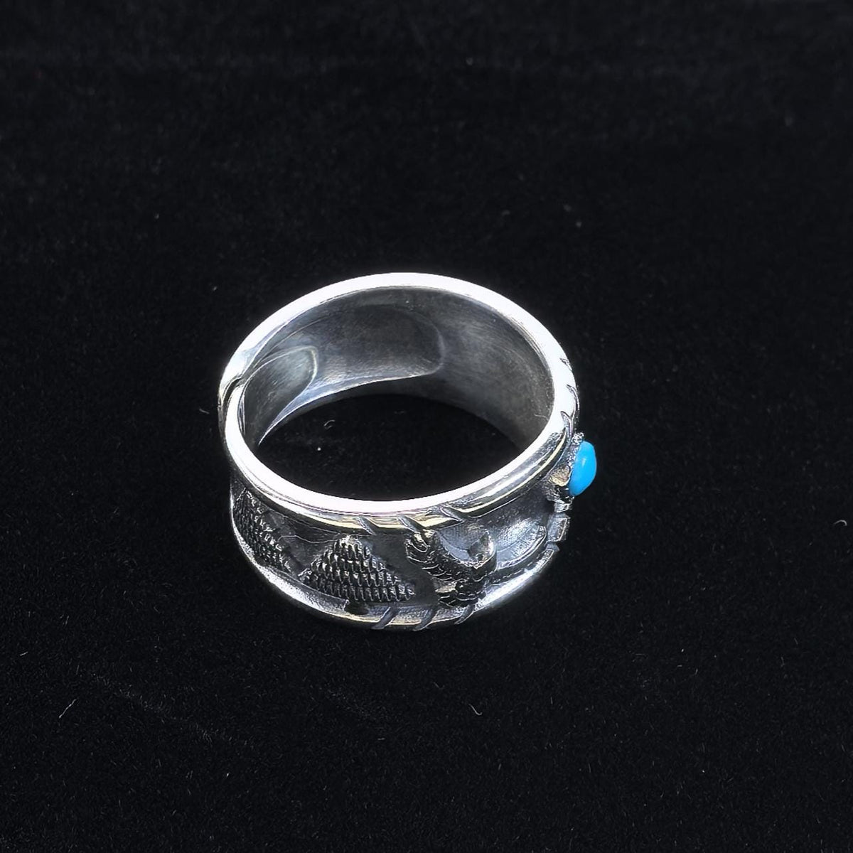 S925 Sterling Silver Turquoise Ring – Eagle Design Band Custom Engraved