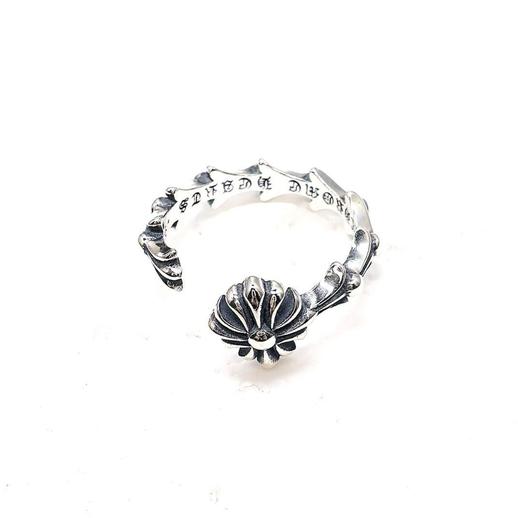 925 Sterling Silver Gothic Cross Flower Ring Oxidized Silver Open Ring Vintage Style Floral Statement Jewelry