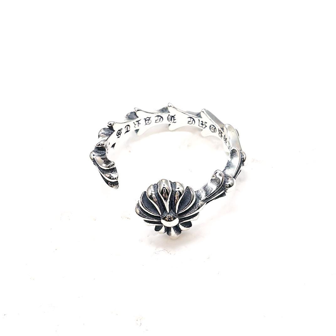 925 Sterling Silver Gothic Cross Flower Ring Oxidized Silver Open Ring Vintage Style Floral Statement Jewelry