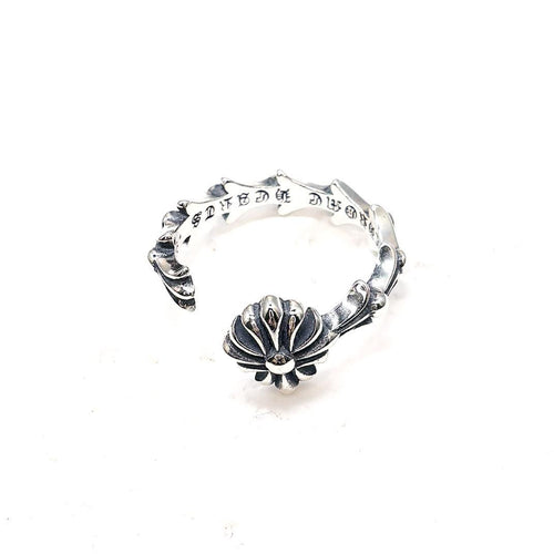 925 Sterling Silver Gothic Cross Flower Ring Oxidized Silver Open Ring Vintage Style Floral Statement Jewelry