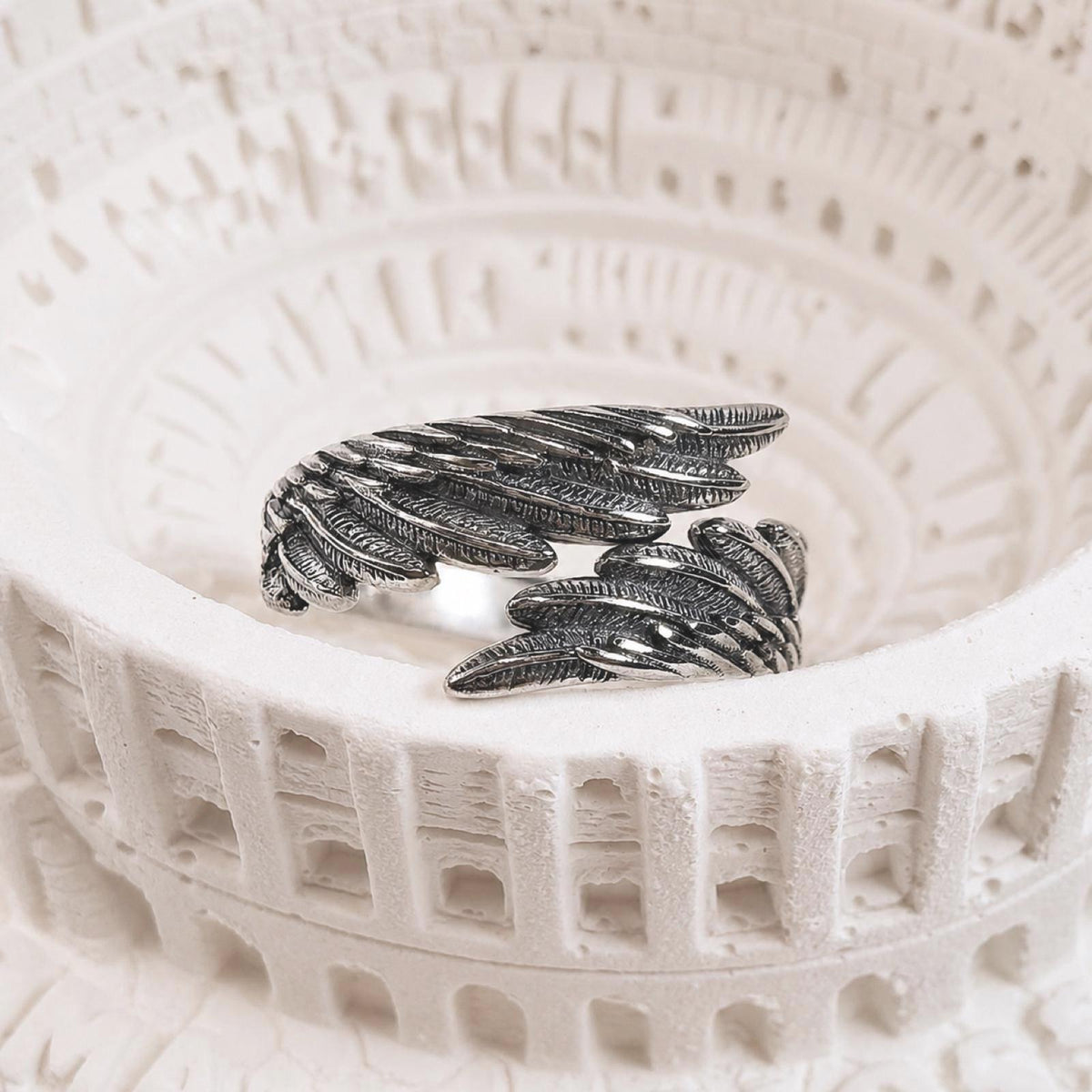 Sterling Silver Angel Wing Ring: Adjustable Feather Jewelry, Free Engraving