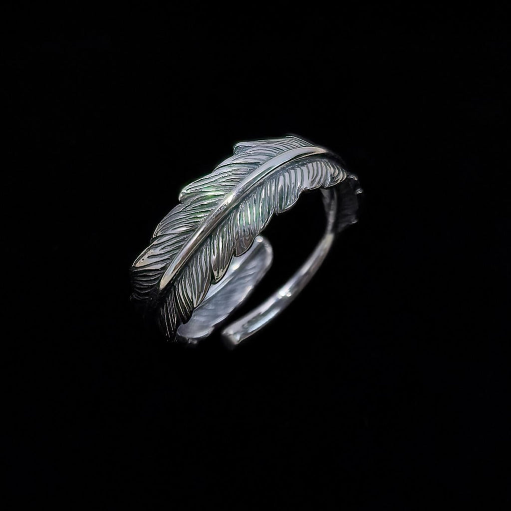 S925 Sterling Silver Feather Ring – Adjustable Band Custom Free Engraving