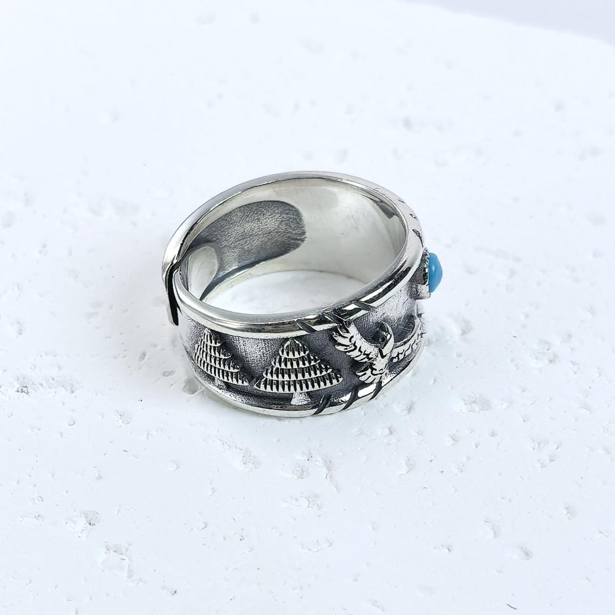 S925 Sterling Silver Turquoise Ring – Eagle Design Band Custom Engraved