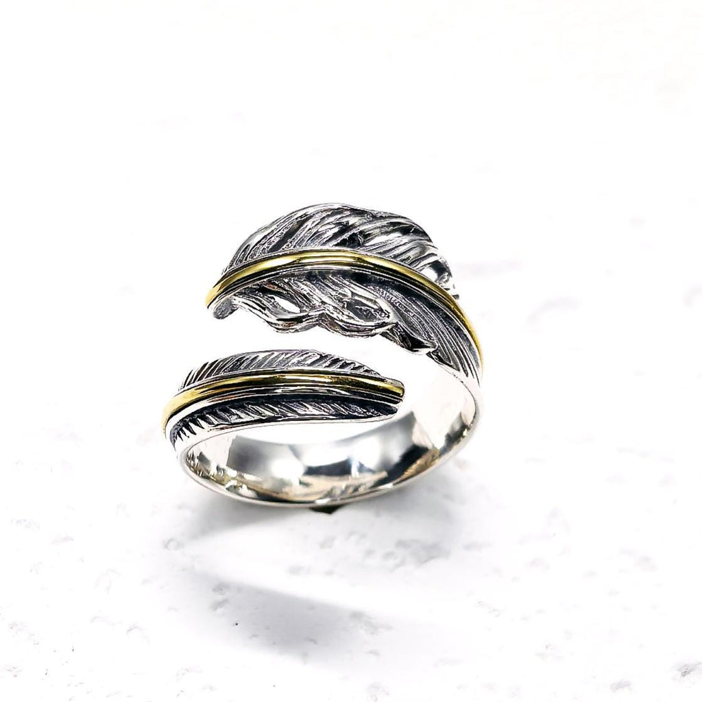 S925 Sterling Silver Feather Ring – Adjustable Wrap Ring, Boho Nature-Inspired Jewelry for Men and Women