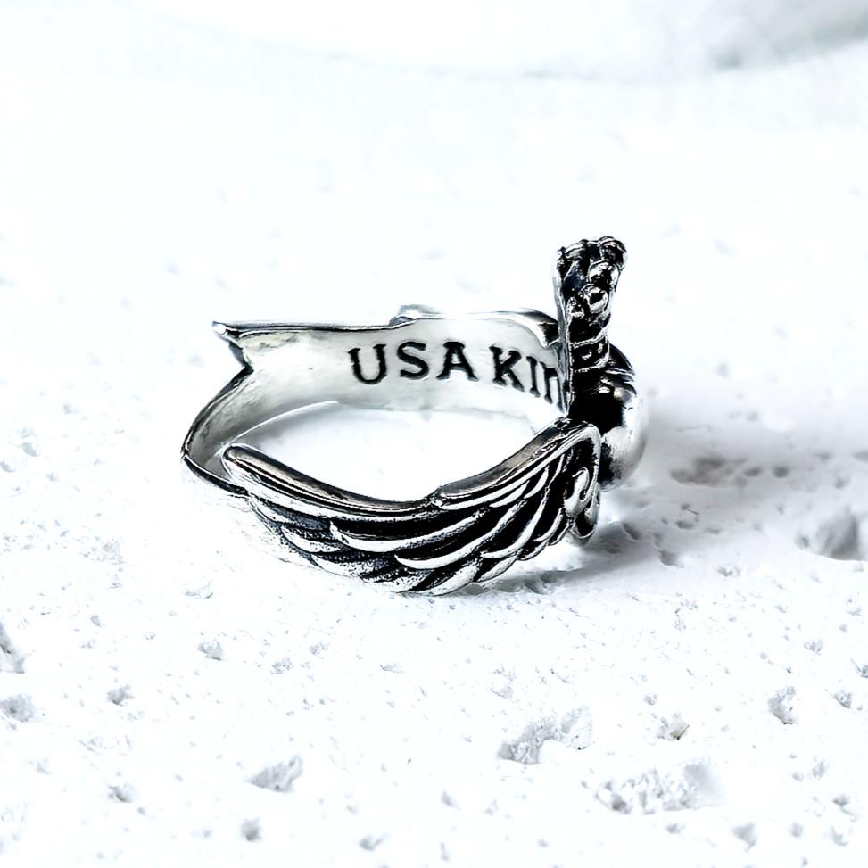 Sterling Silver Crowned Heart Ring – Winged Claddagh Style, Adjustable Band