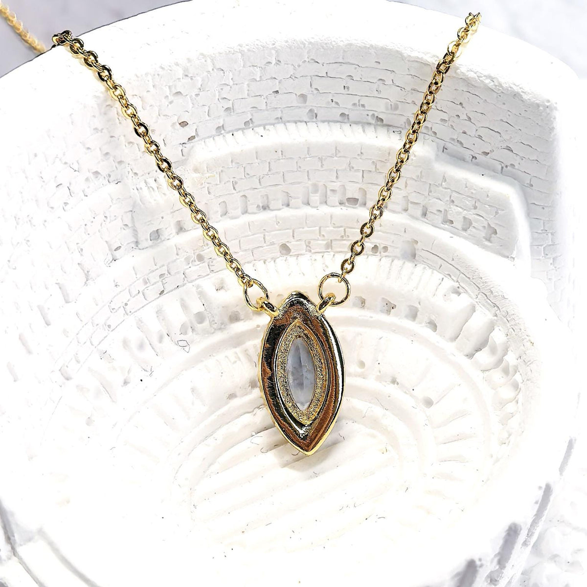 Eye of the Ocean- Natural Aquamarine S925 Sterling Silver Necklace with 18K Gold-Plated Zircon Border