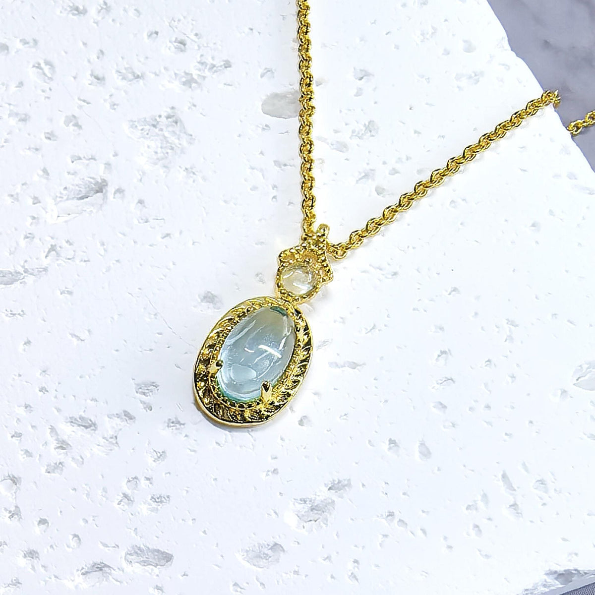 November Birthstone Gemstone Necklace Gift for Her Natural Sky Blue Topaz Necklace 925 Sterling Silver 18K Gold Plated Pendant